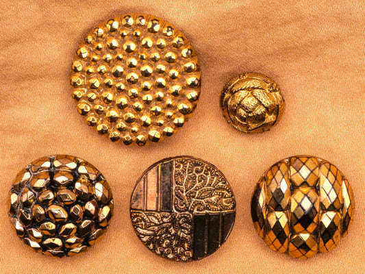 Gold Luster Texture Black Glass Button Various 12-23mm
