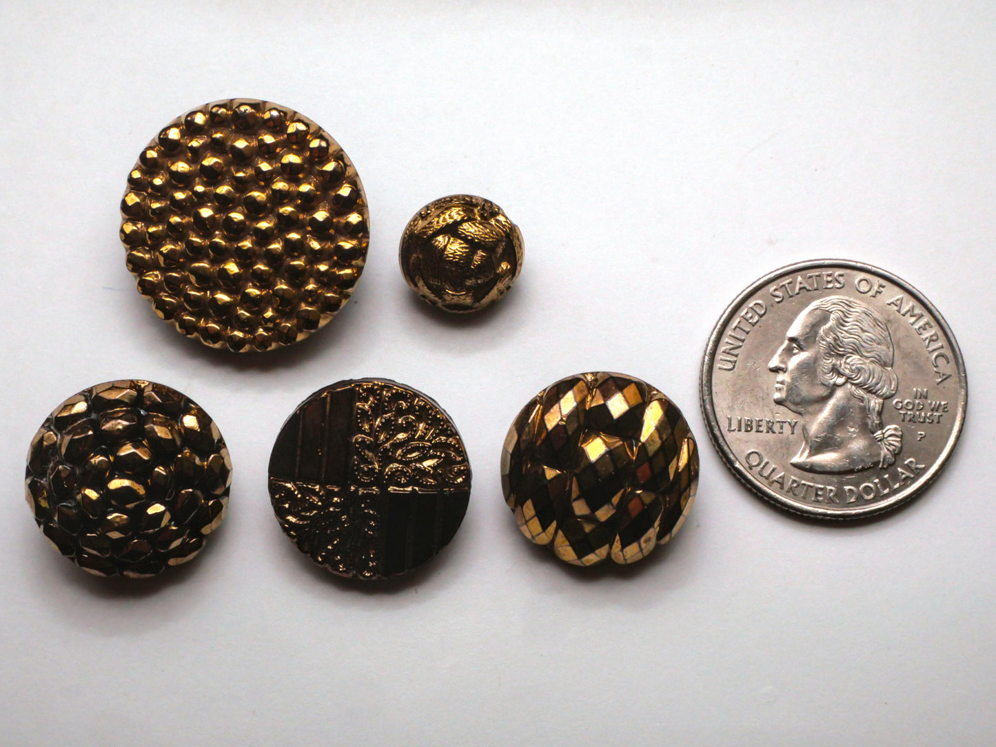 Gold Luster Texture Black Glass Button Various 12-23mm