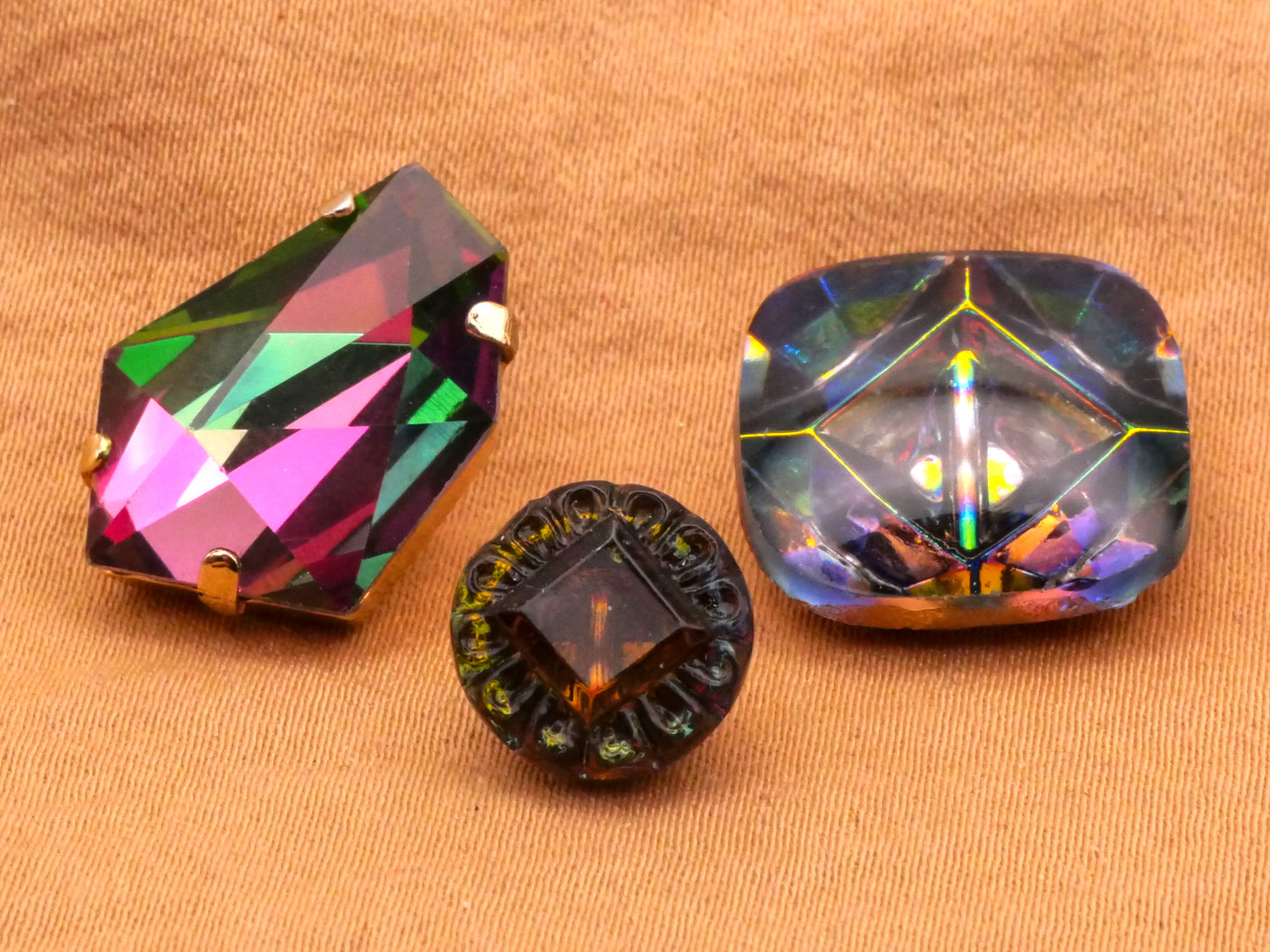 Rainbow Iridescent Vintage Glass Button Various 10-18mm
