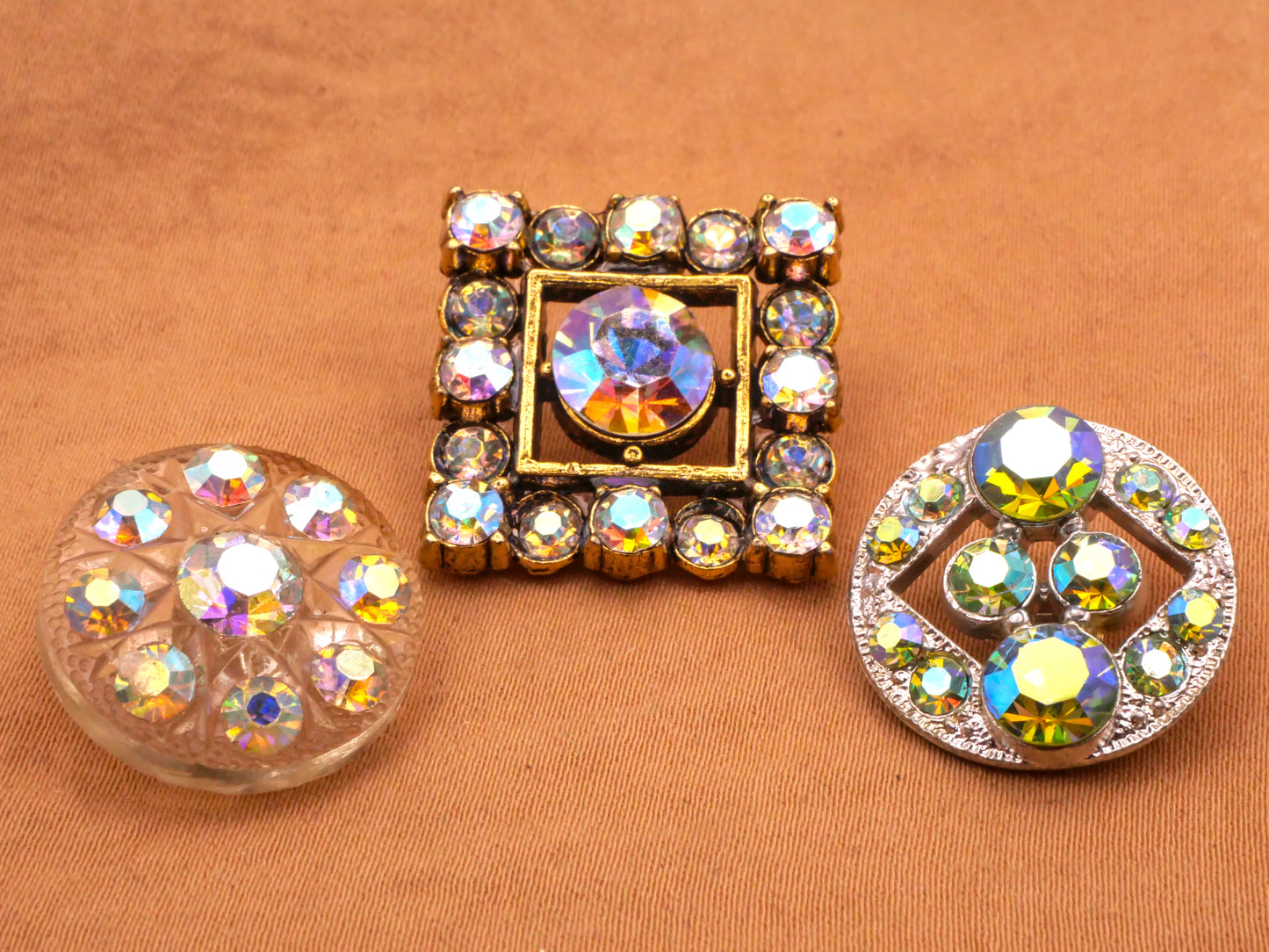 Iridescent Aurora Borealis Rhinestone Vintage Button Various 18-22mm