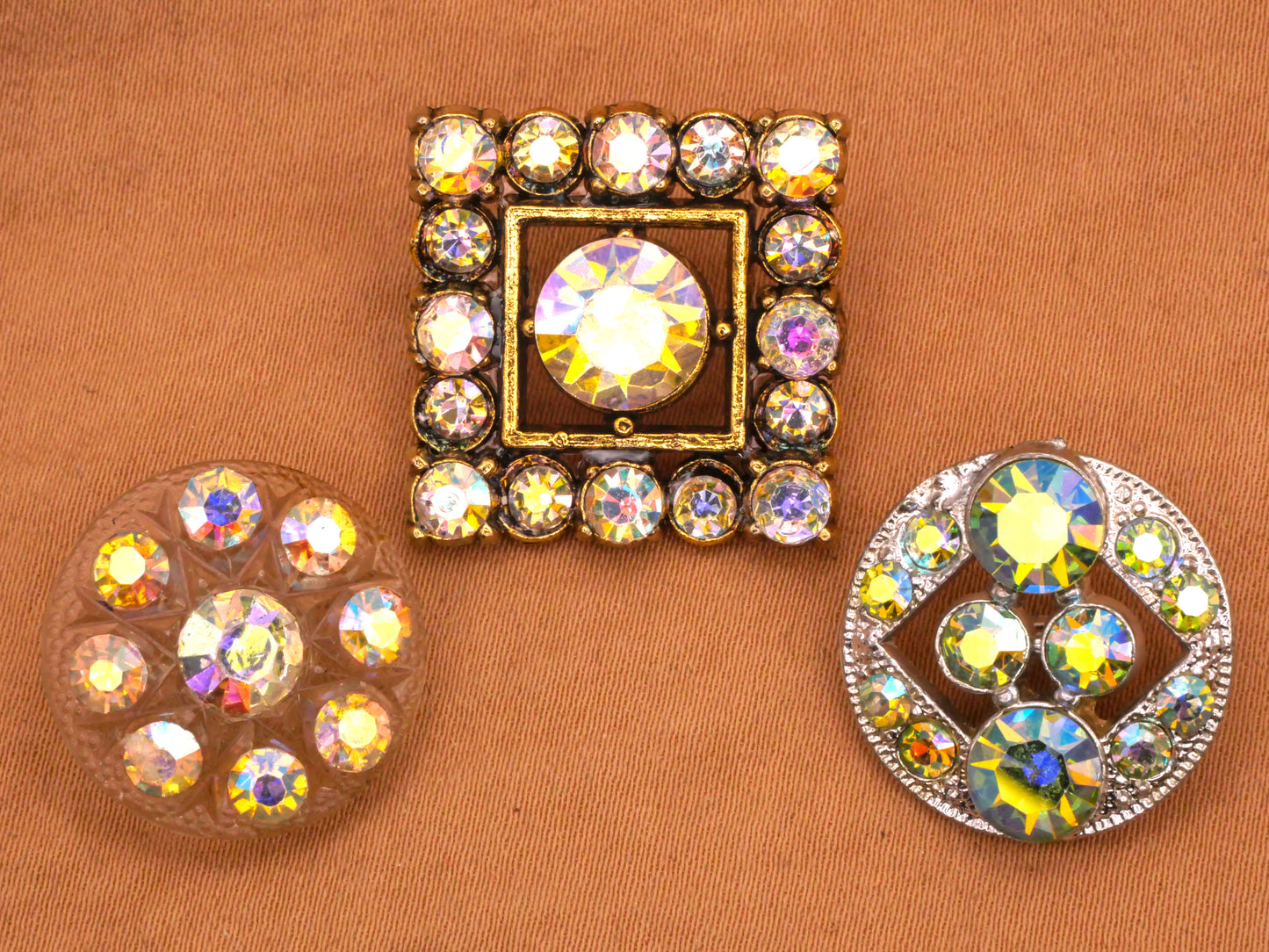 Iridescent Aurora Borealis Rhinestone Vintage Button Various 18-22mm