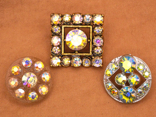Iridescent Aurora Borealis Rhinestone Vintage Button Various 18-22mm