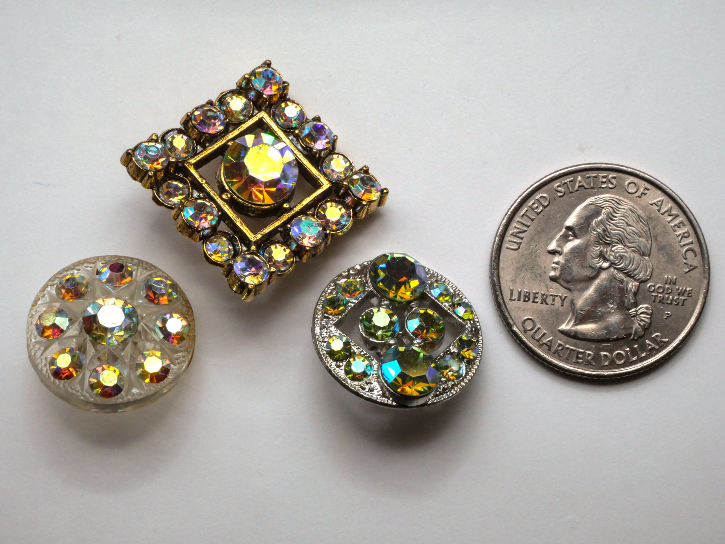 Iridescent Aurora Borealis Rhinestone Vintage Button Various 18-22mm