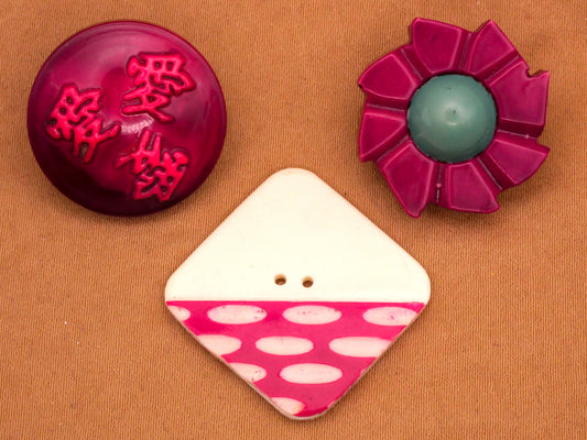 Fuchsia Pink Celluloid Early Plastic Button Various 21-22mm
