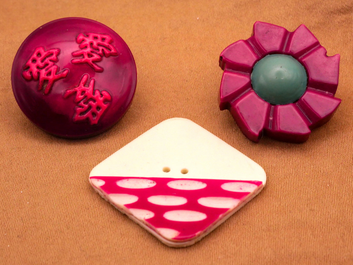 Fuchsia Pink Celluloid Early Plastic Button Various 21-22mm