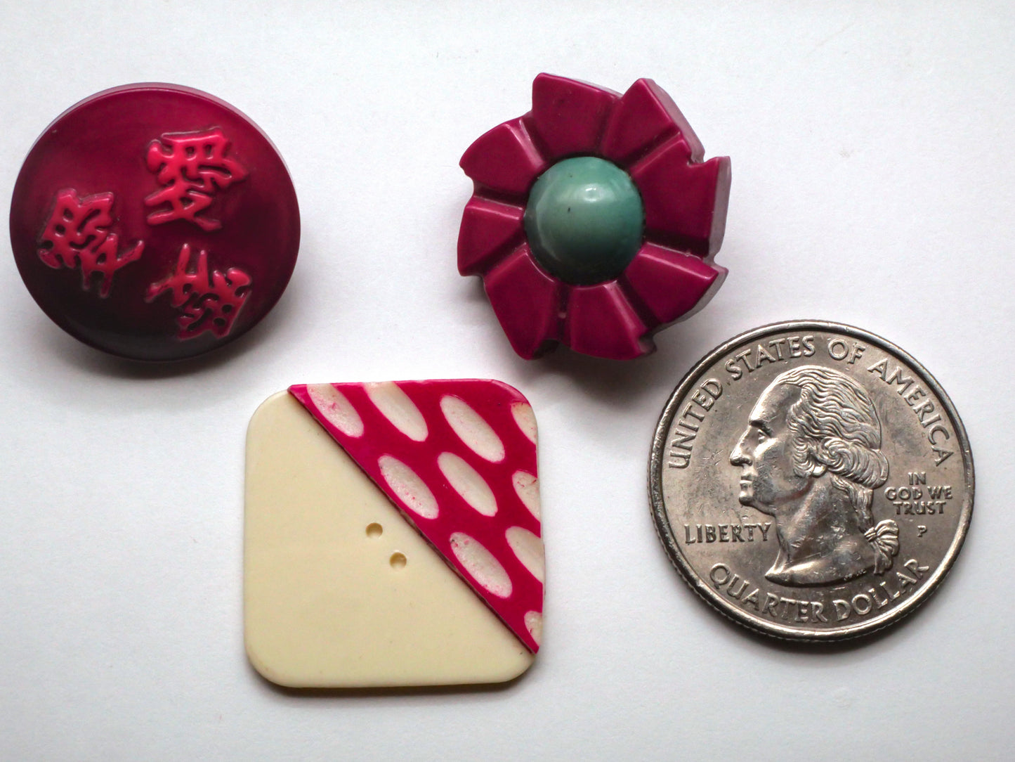 Fuchsia Pink Celluloid Early Plastic Button Various 21-22mm