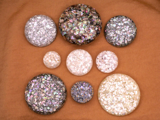 Glitter White or Gray Embedded Resin Plastic Vintage Button Various 15-38mm