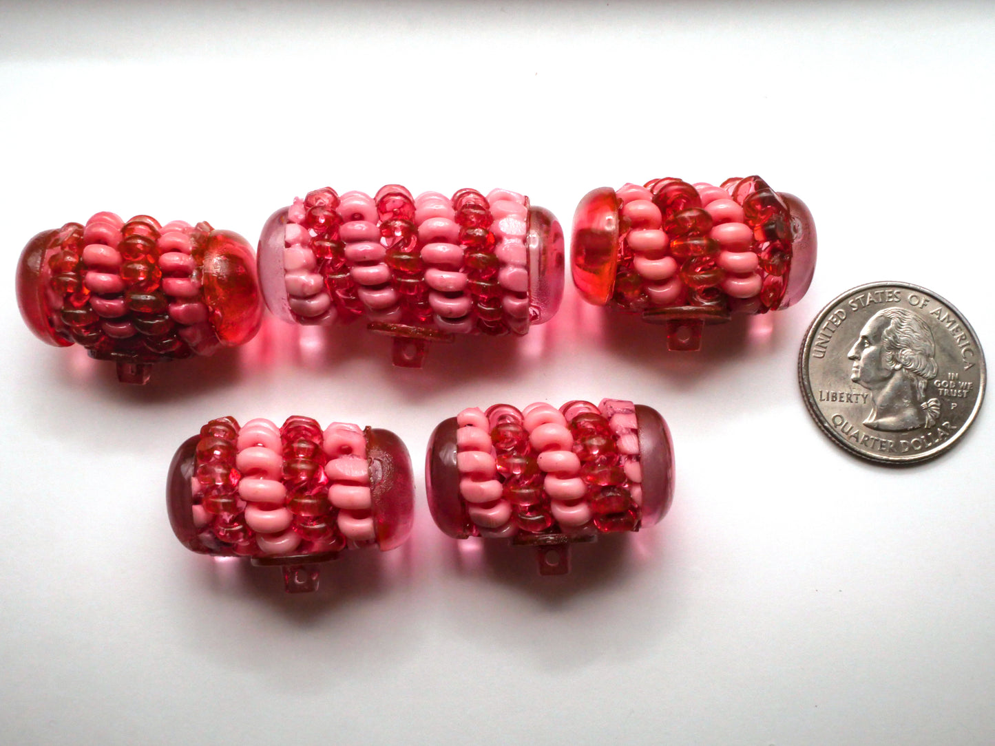 Coil Cylinder Fuchsia Pink Extruded Celluloid Early Plastic Button Various 18-38mm