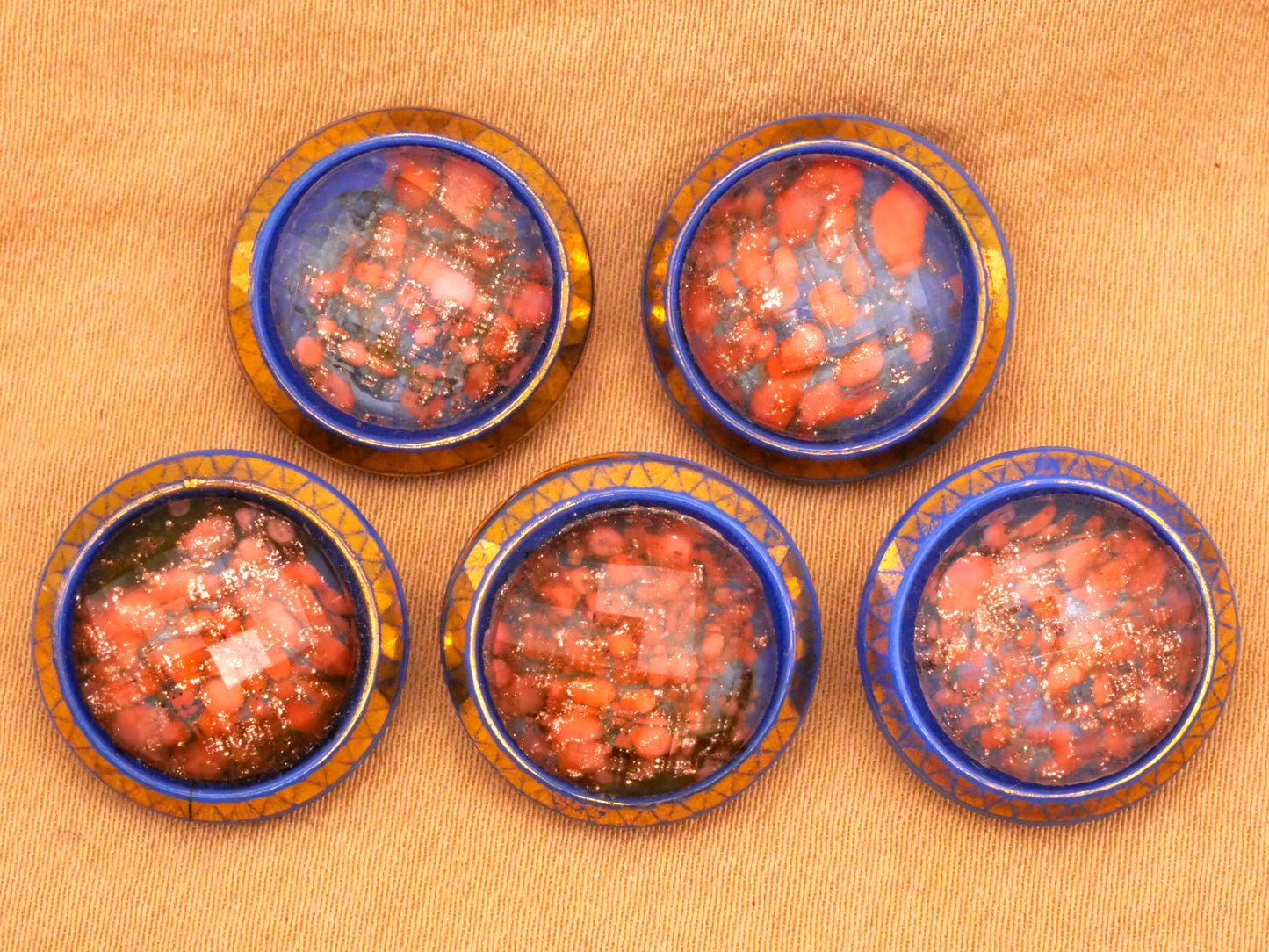 Nebula Look Coral Pink Glitter Blue Glass Button Various 18mm