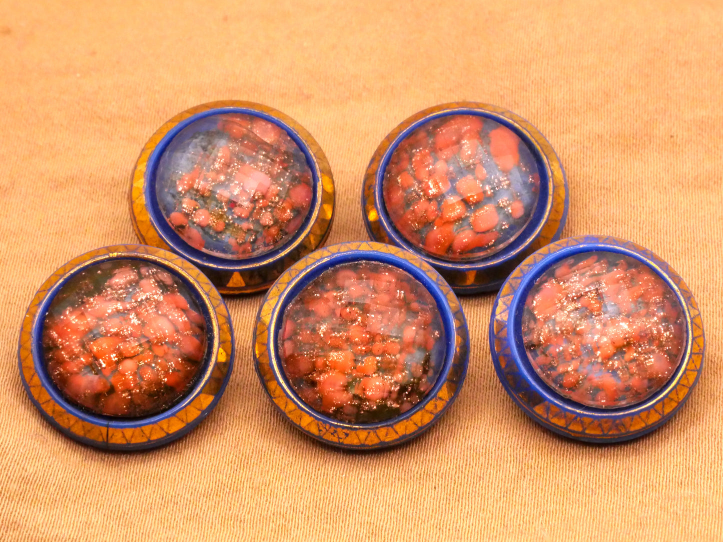 Nebula Look Coral Pink Glitter Blue Glass Button Various 18mm