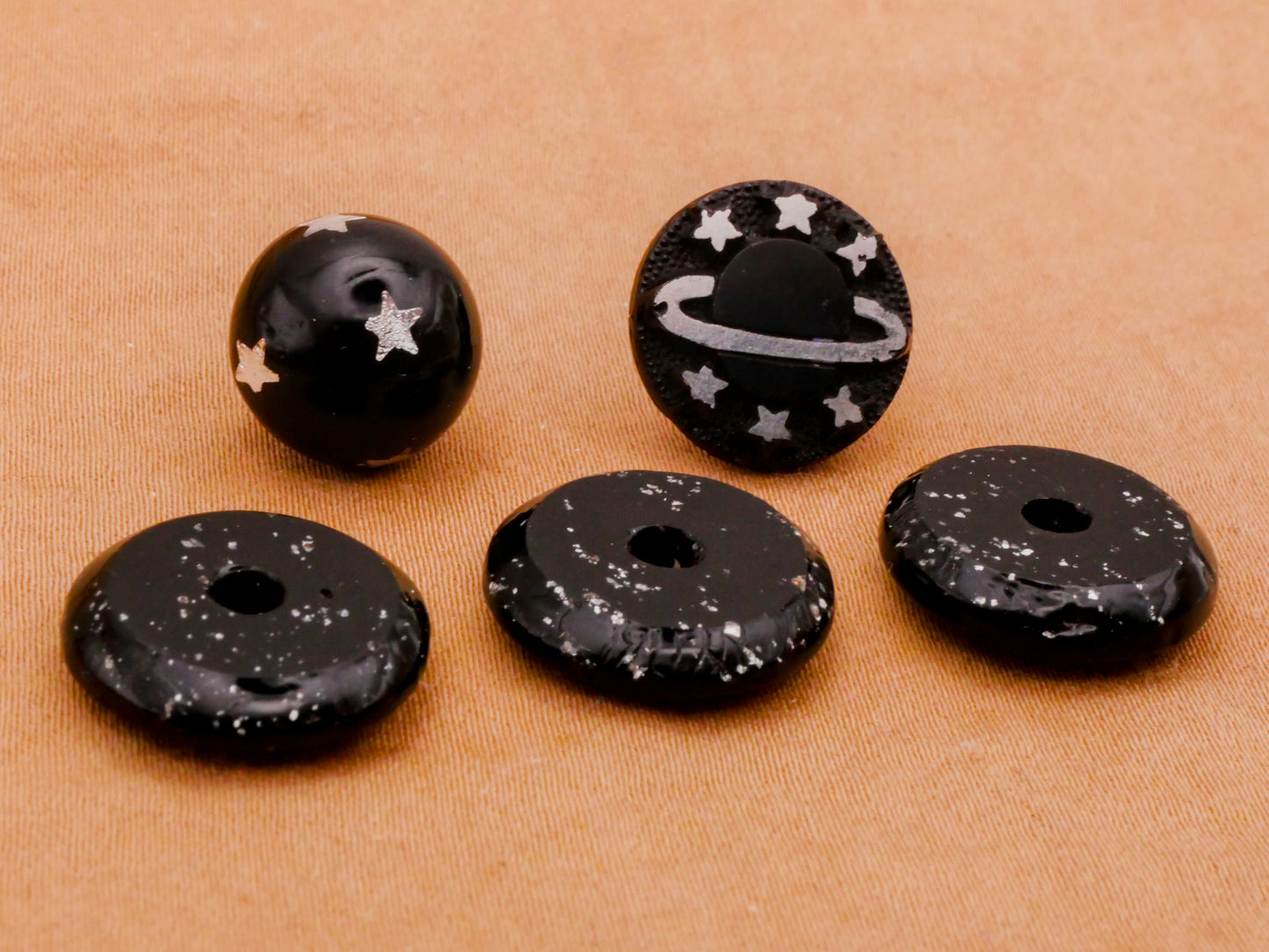 Star Starry Silver Black Glass Button Various 12-16mm