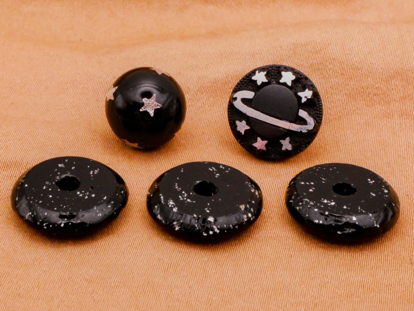 Star Starry Silver Black Glass Button Various 12-16mm