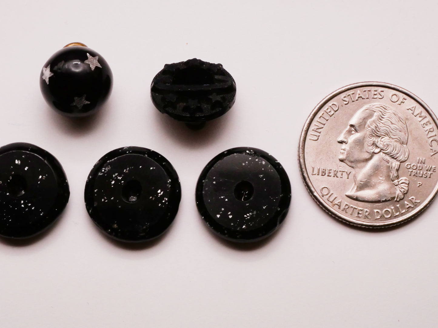 Star Starry Silver Black Glass Button Various 12-16mm
