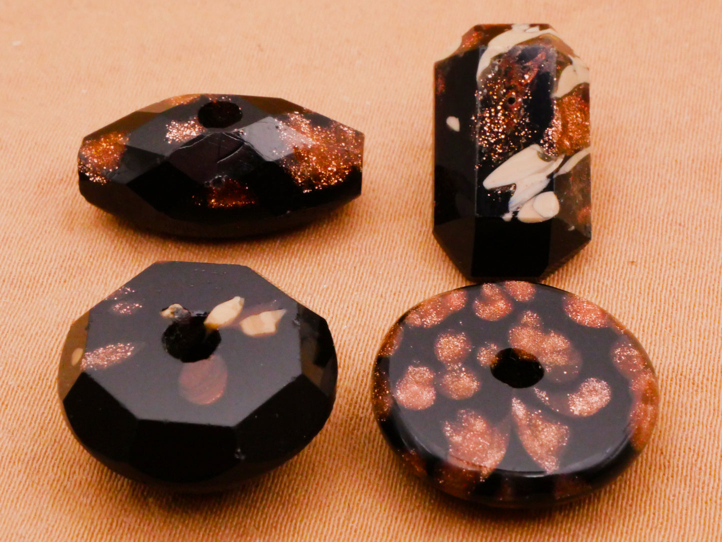 Copper Glitter Antique Black Glass Button Various 10-18mm