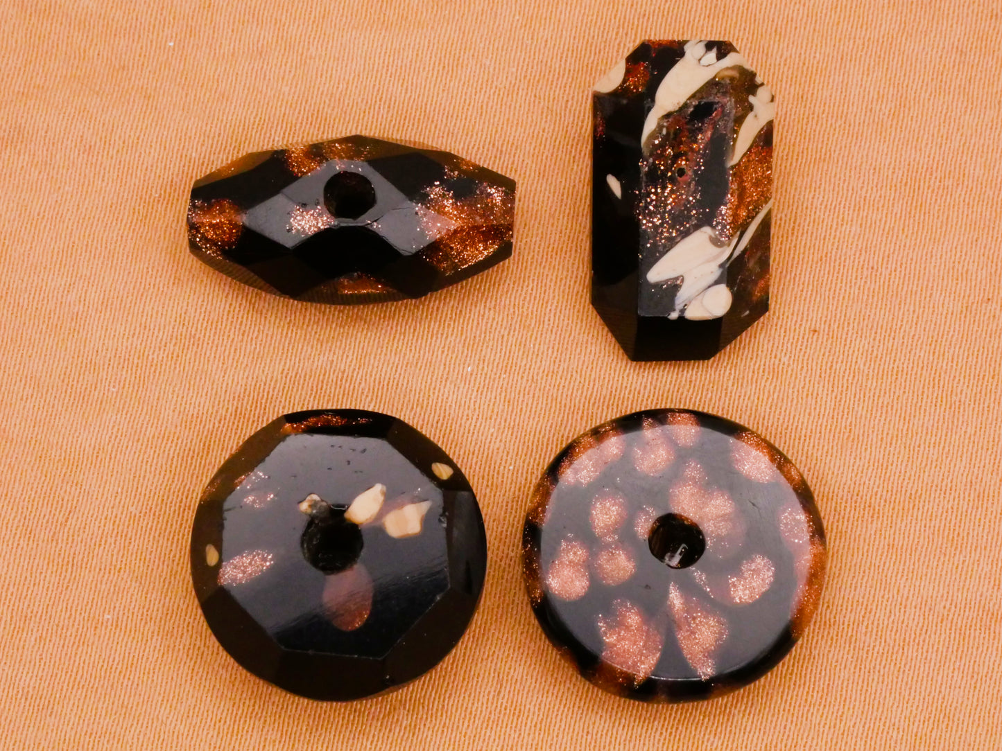 Copper Glitter Antique Black Glass Button Various 10-18mm