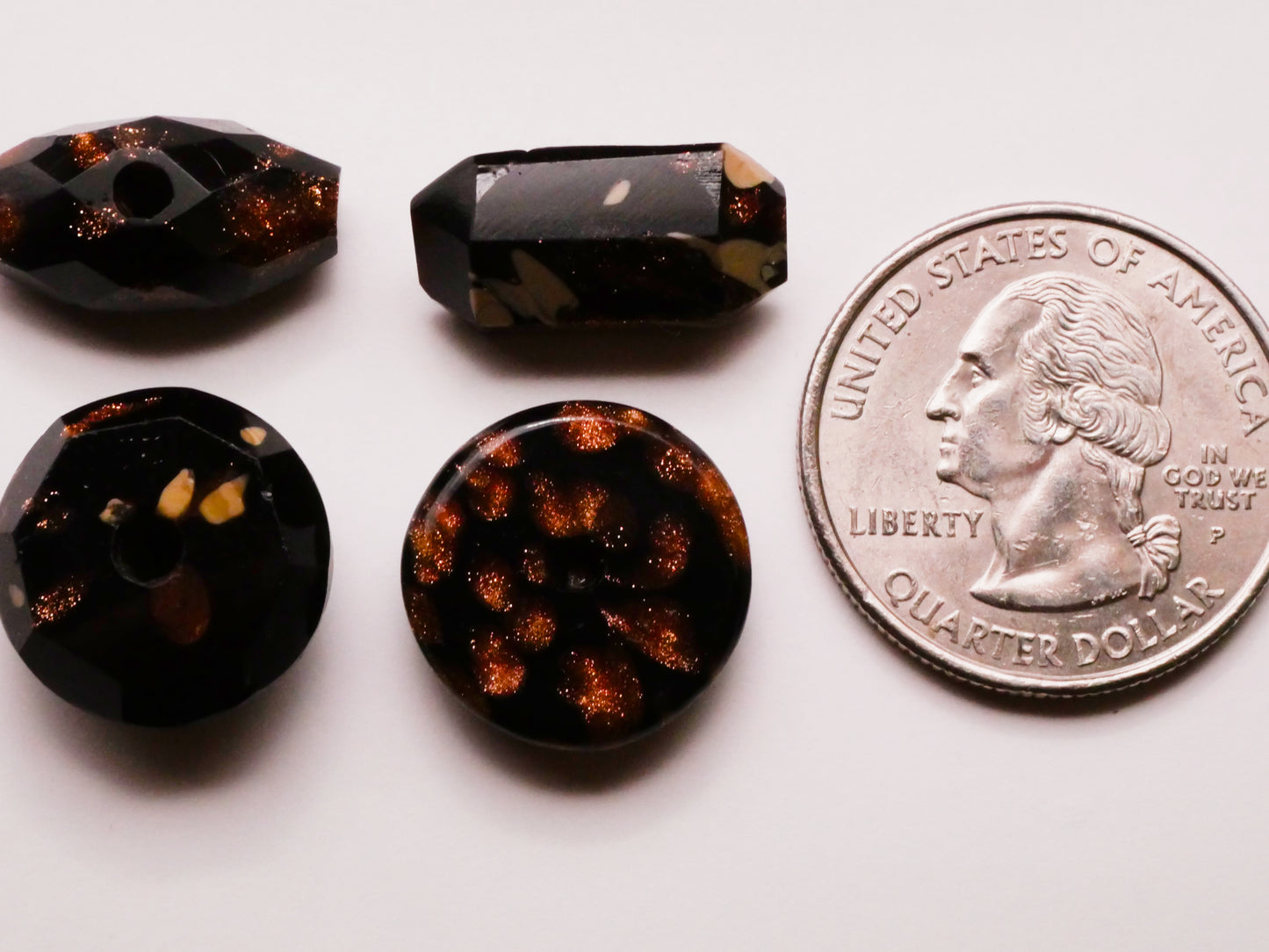 Copper Glitter Antique Black Glass Button Various 10-18mm
