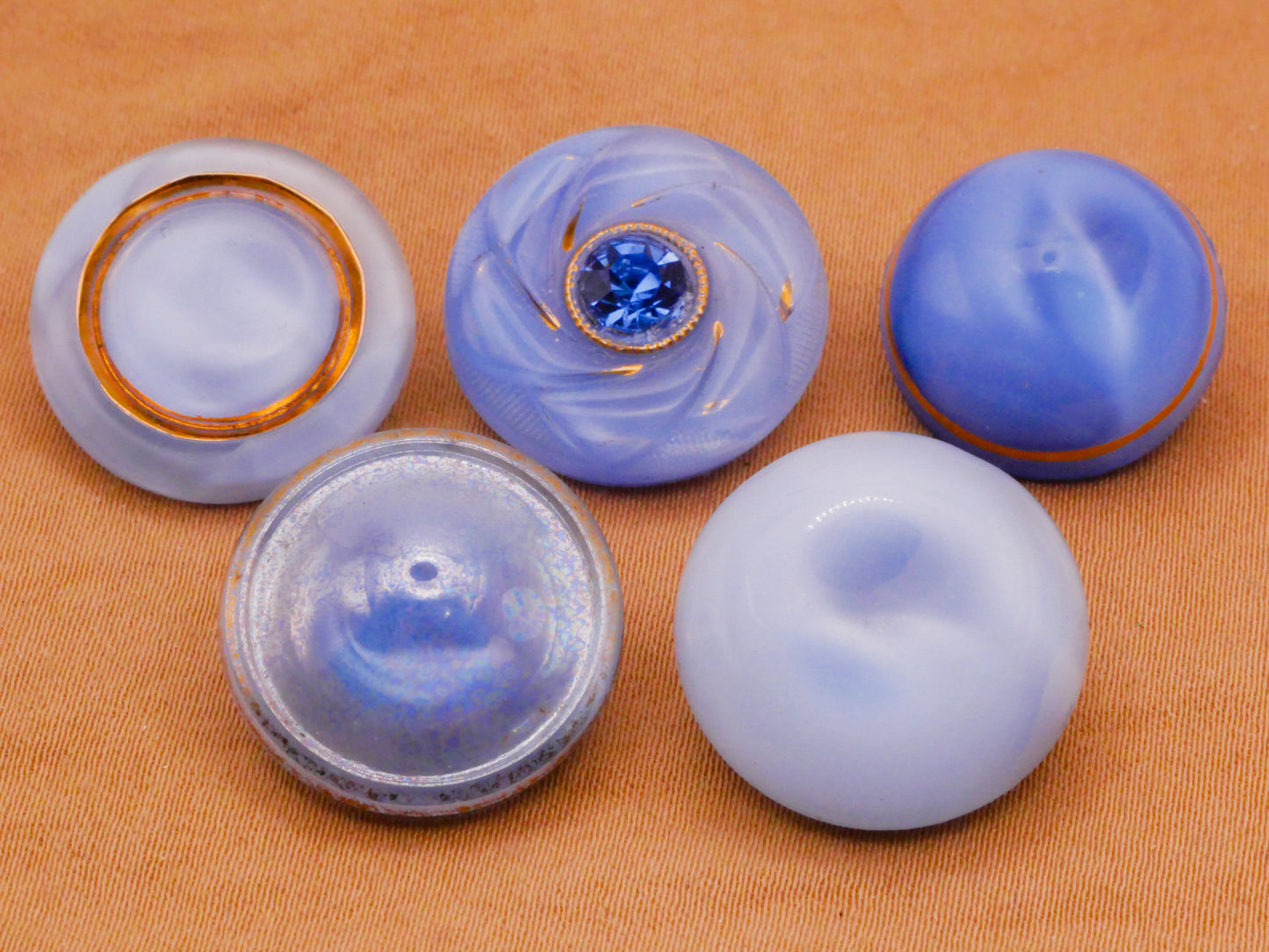 Light Blue Moonglow Vintage Glass Button Various 16-18mm