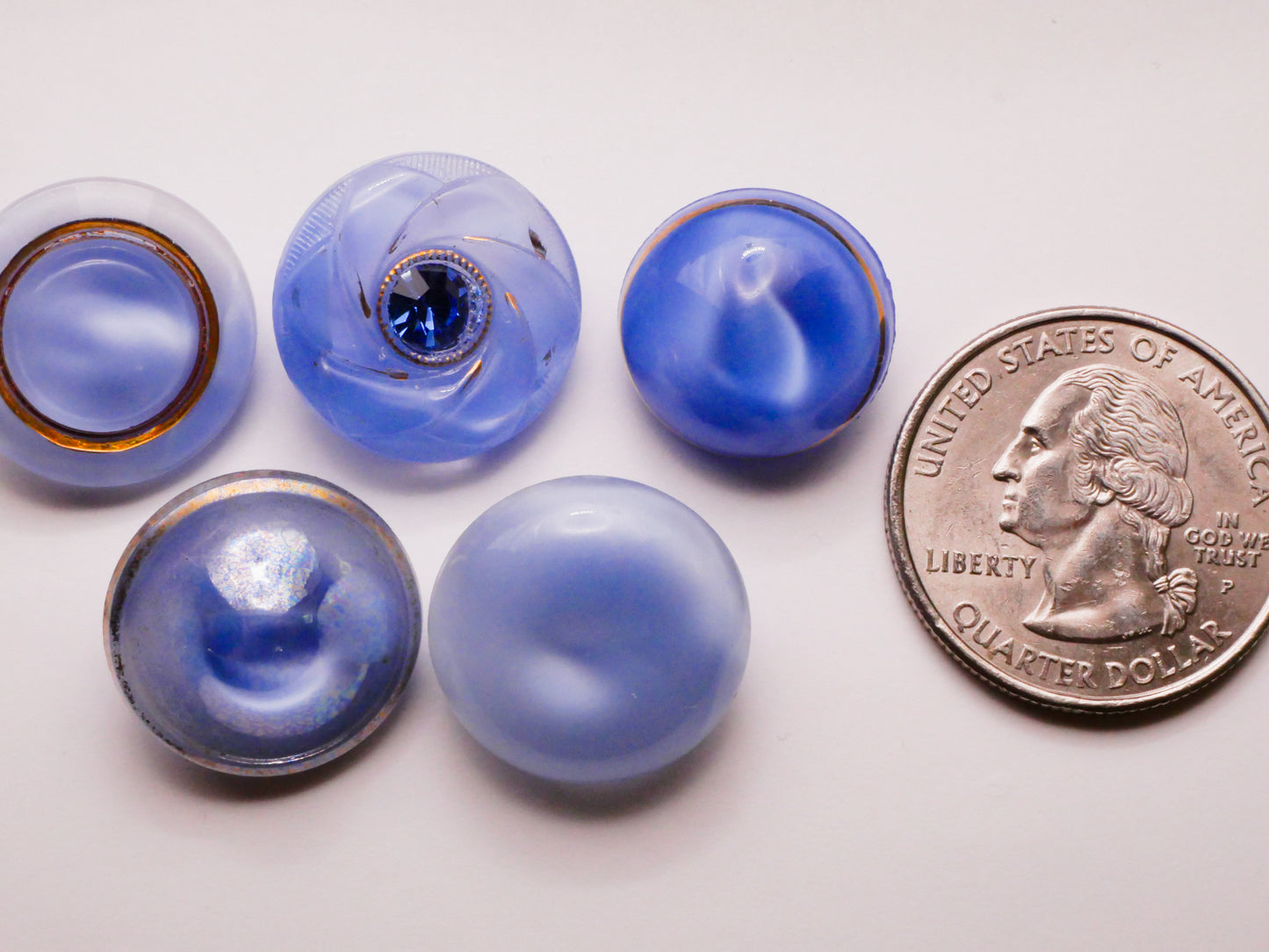 Light Blue Moonglow Vintage Glass Button Various 16-18mm
