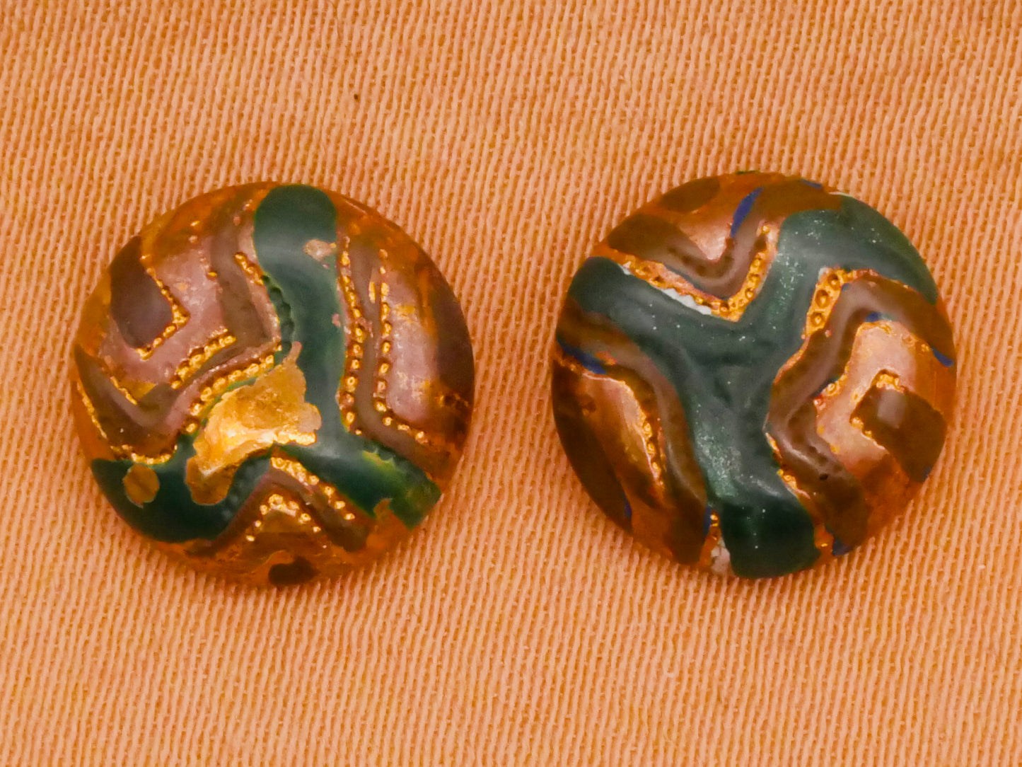 Topography Enamel Painted Brass Metal Pair of Buttons 10mm