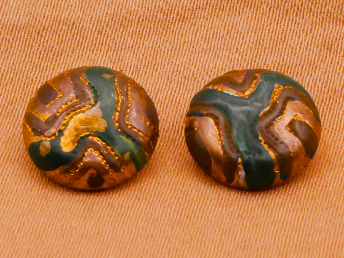 Topography Enamel Painted Brass Metal Pair of Buttons 10mm