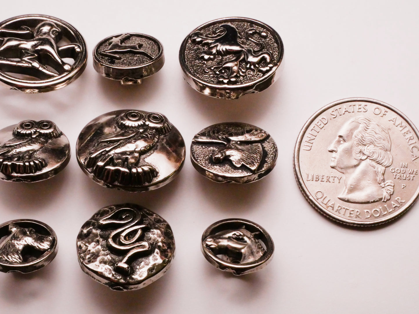 Animal Design Silver Metallized Plastic Button Various 13-20mm