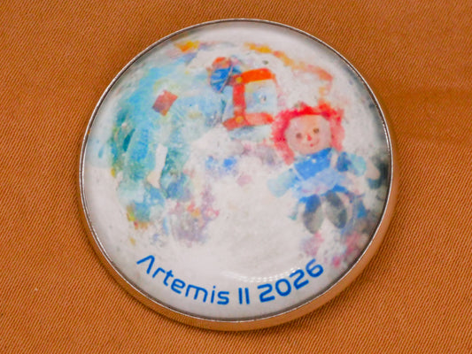 Artemis II Raggedy Ann Back Side of The Moon Glass Dome Silver Metal Button 32mm