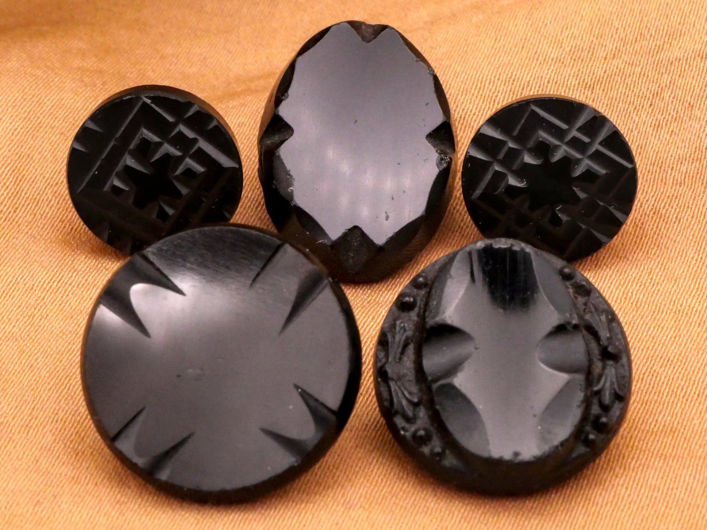 Tribal Look Cut Black Glass Button Various 12-19mm