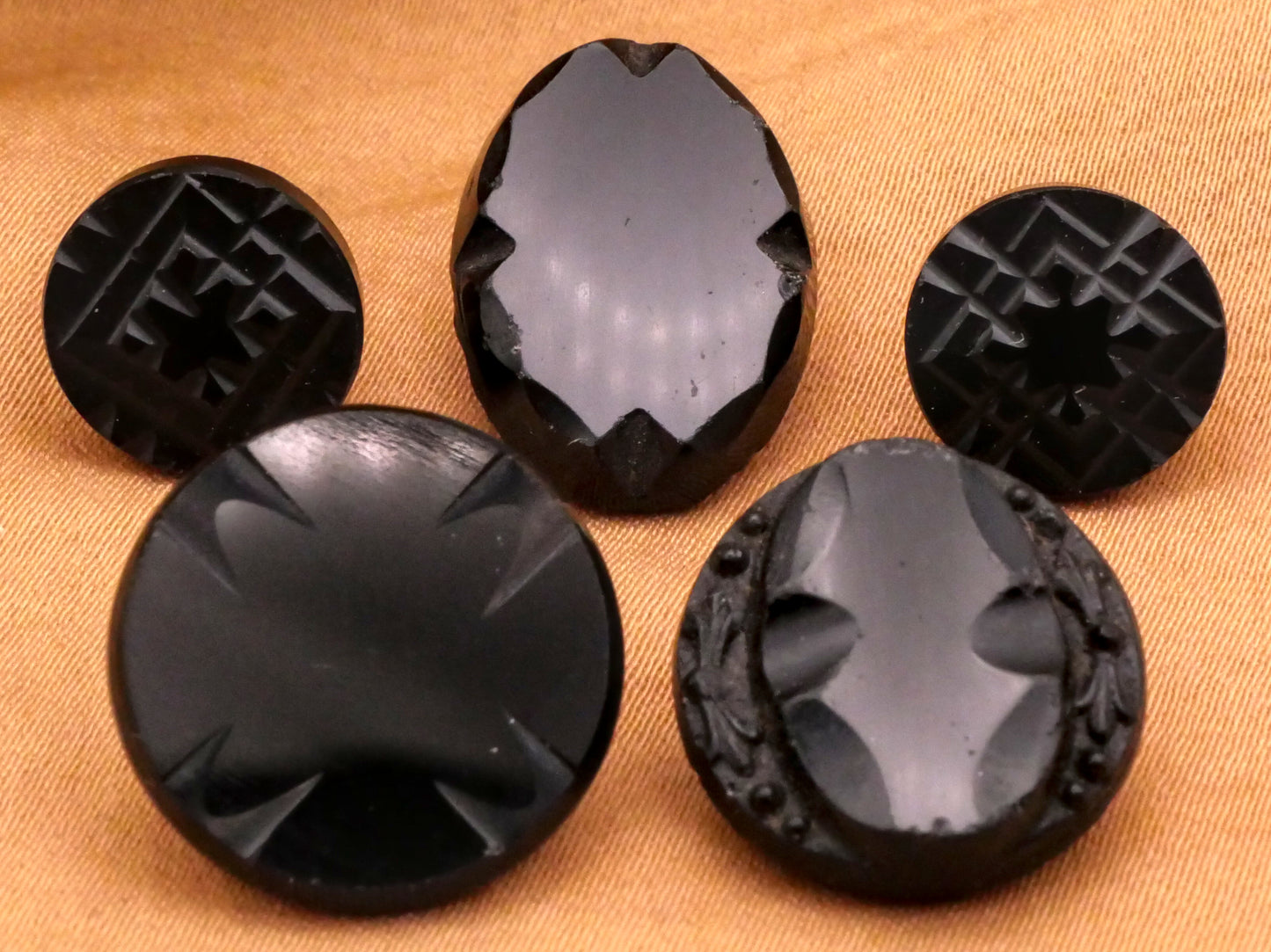 Tribal Look Cut Black Glass Button Various 12-19mm
