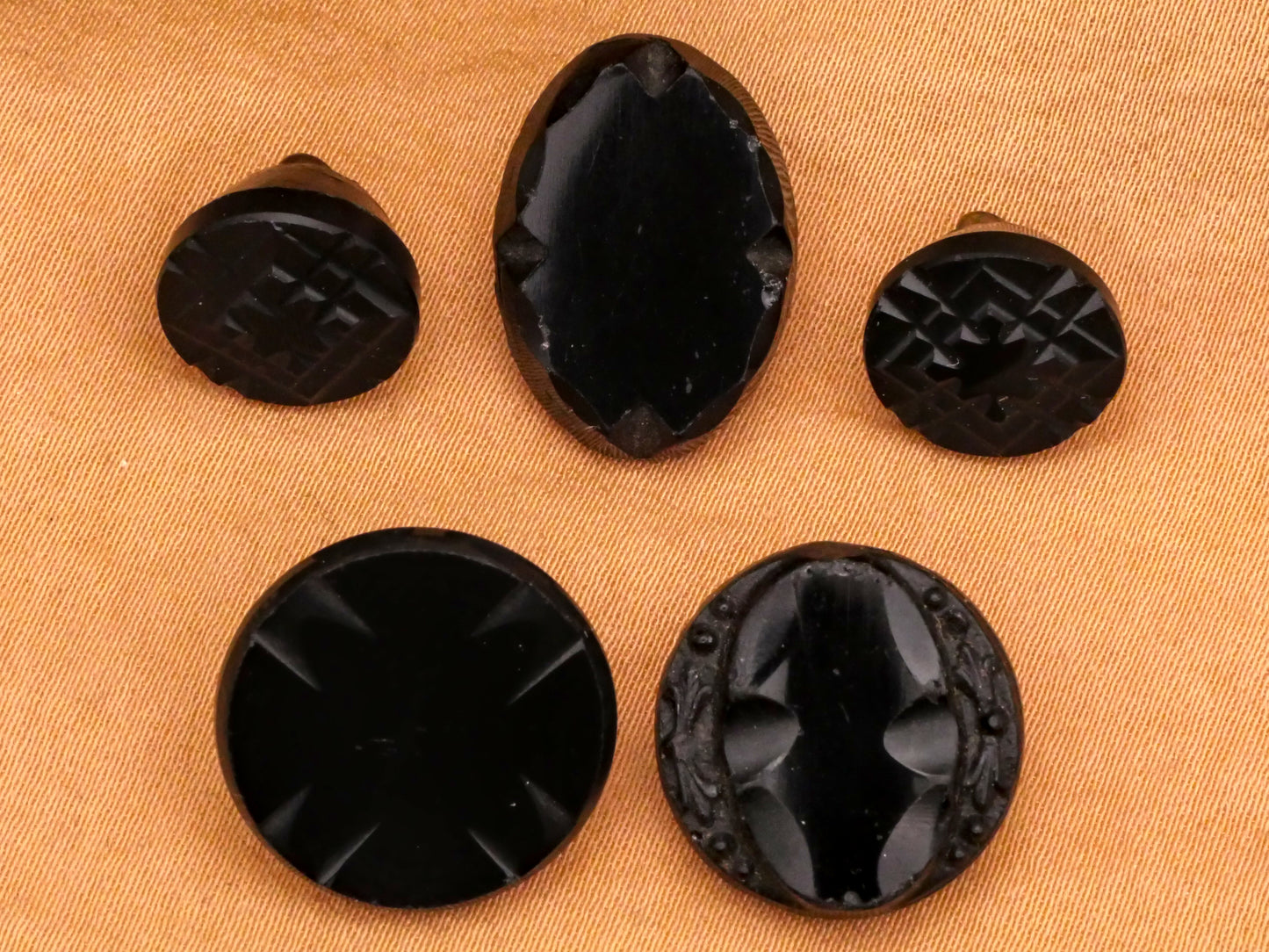 Tribal Look Cut Black Glass Button Various 12-19mm