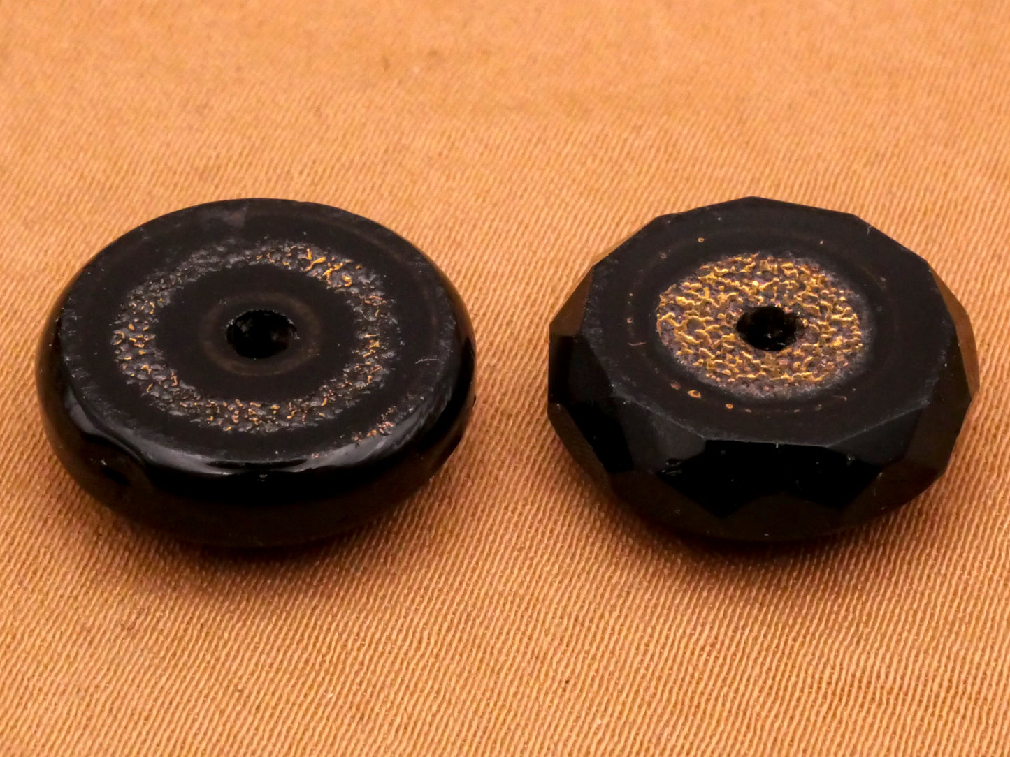Textured Gold Ring Black Glass Whistle Button Various 15-16mm