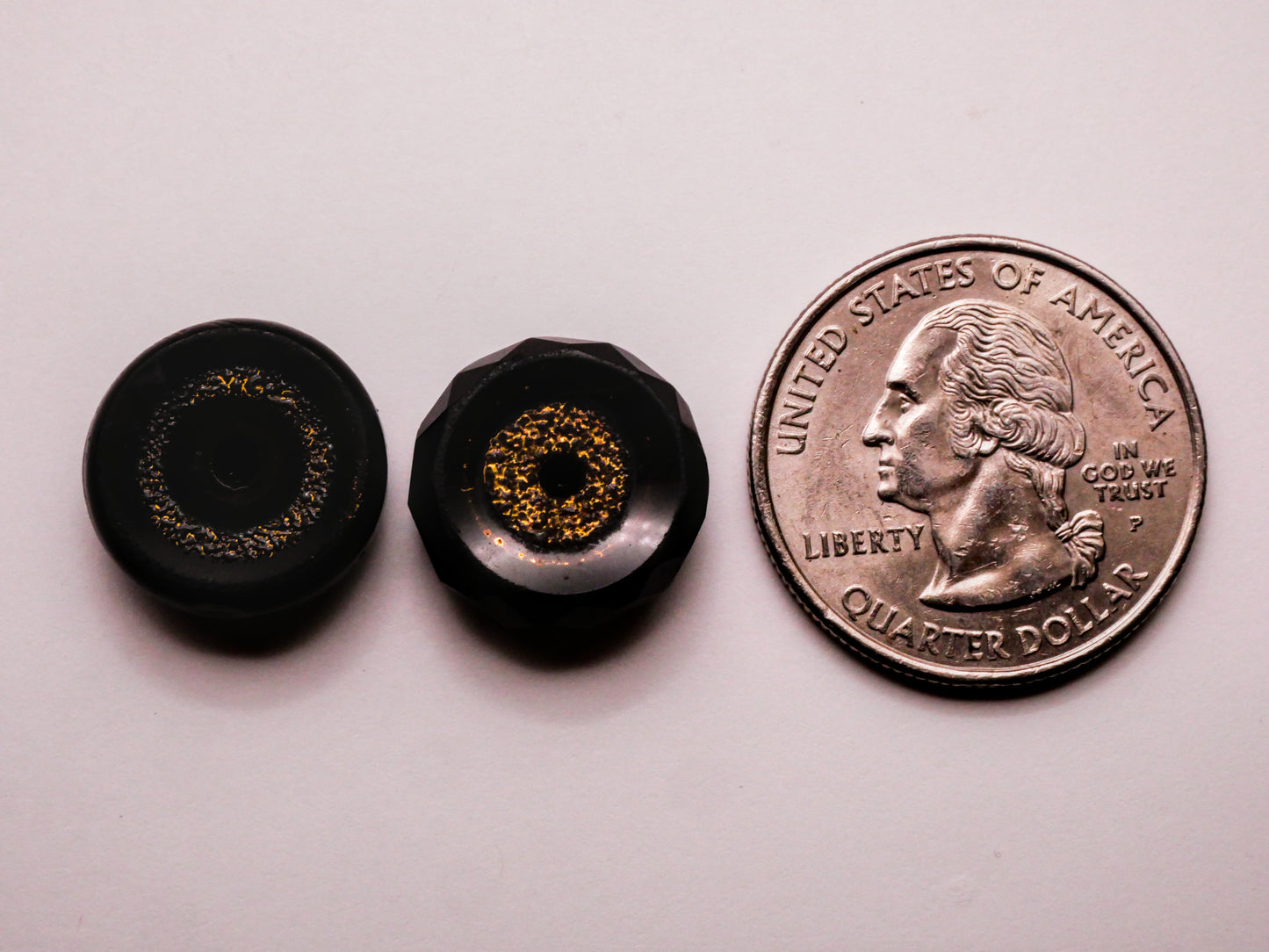Textured Gold Ring Black Glass Whistle Button Various 15-16mm