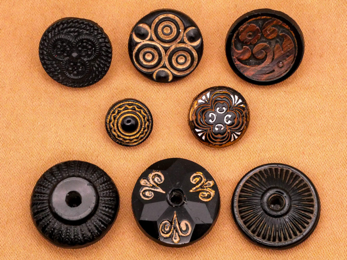 Tribal Design Black Glass Button Various 9-16mm