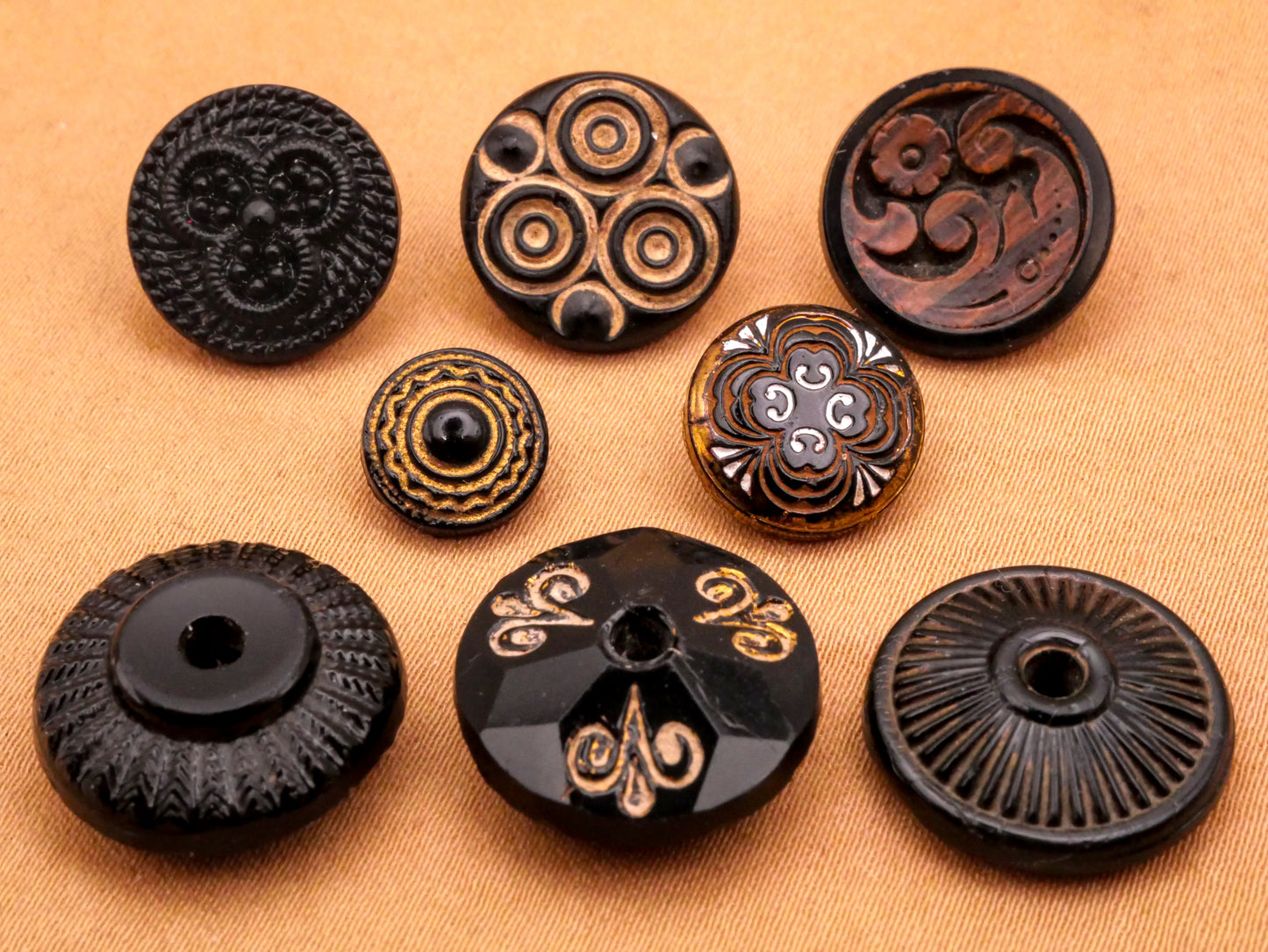 Tribal Design Black Glass Button Various 9-16mm