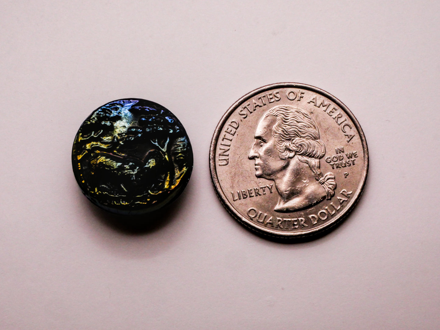 Lion Sheep Blue Green Luster Black Glass Button 18mm