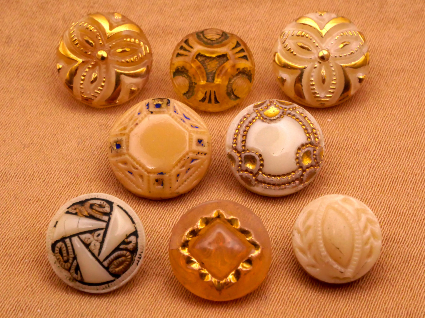 Tribal Look Vintage Tan Glass Button Various 9-11mm