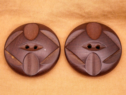 Tribal Look Carved Wood Large Button Various 36mm