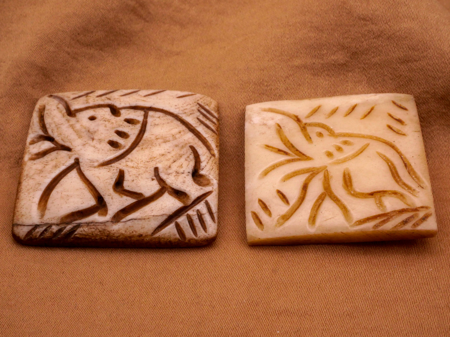 Elephant Carved Square Bone Button Various 30-34mm