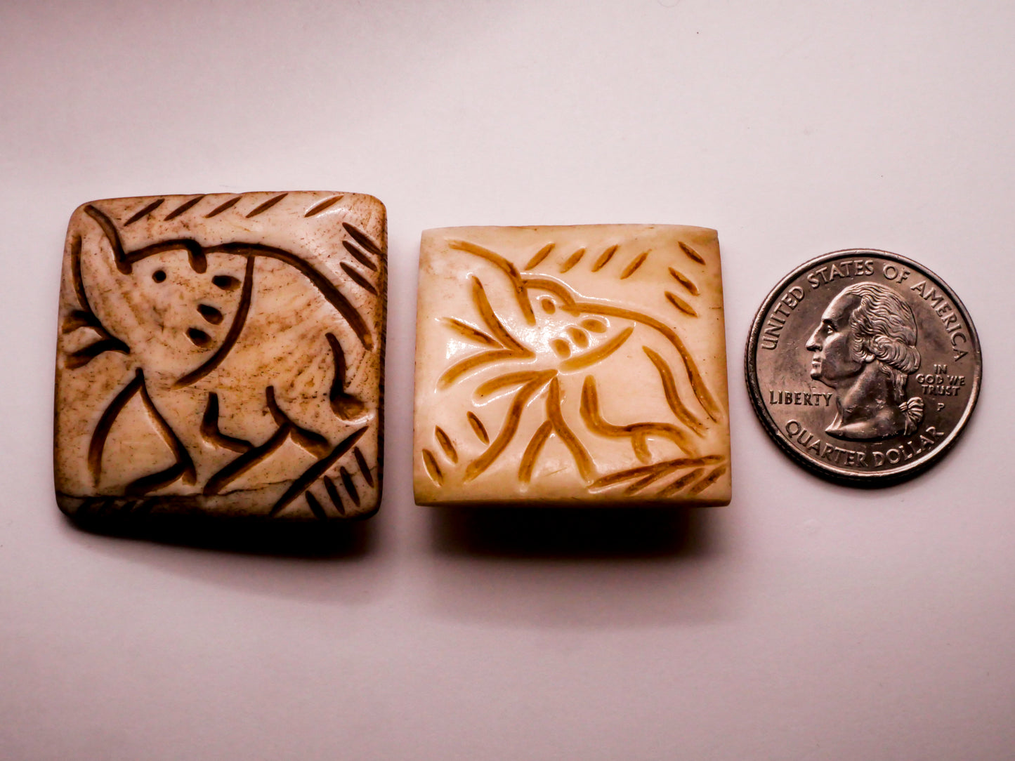 Elephant Carved Square Bone Button Various 30-34mm