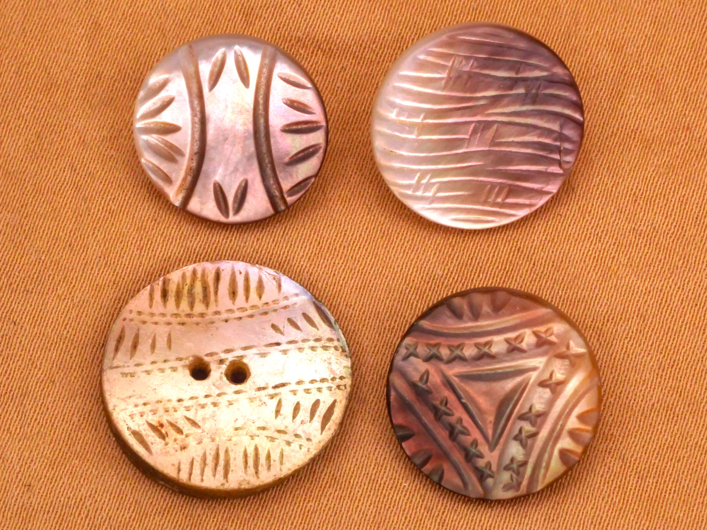 Tribal Design Carved Etched Mother of Pearl Button Various 14-17mm