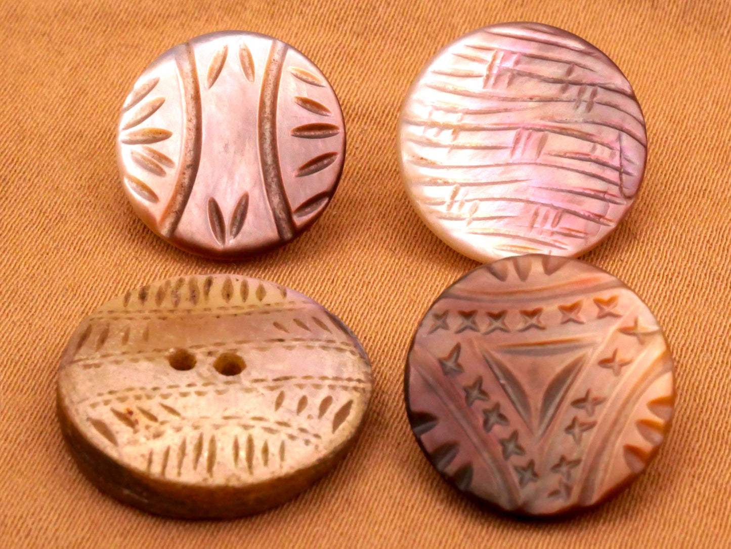 Tribal Design Carved Etched Mother of Pearl Button Various 14-17mm