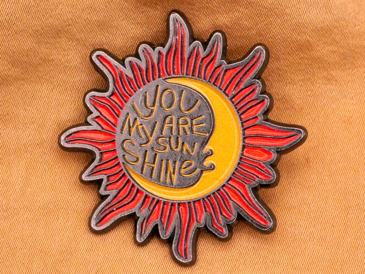You Are My Sunshine Sun Moon Enamel Metal Large Button 36mm