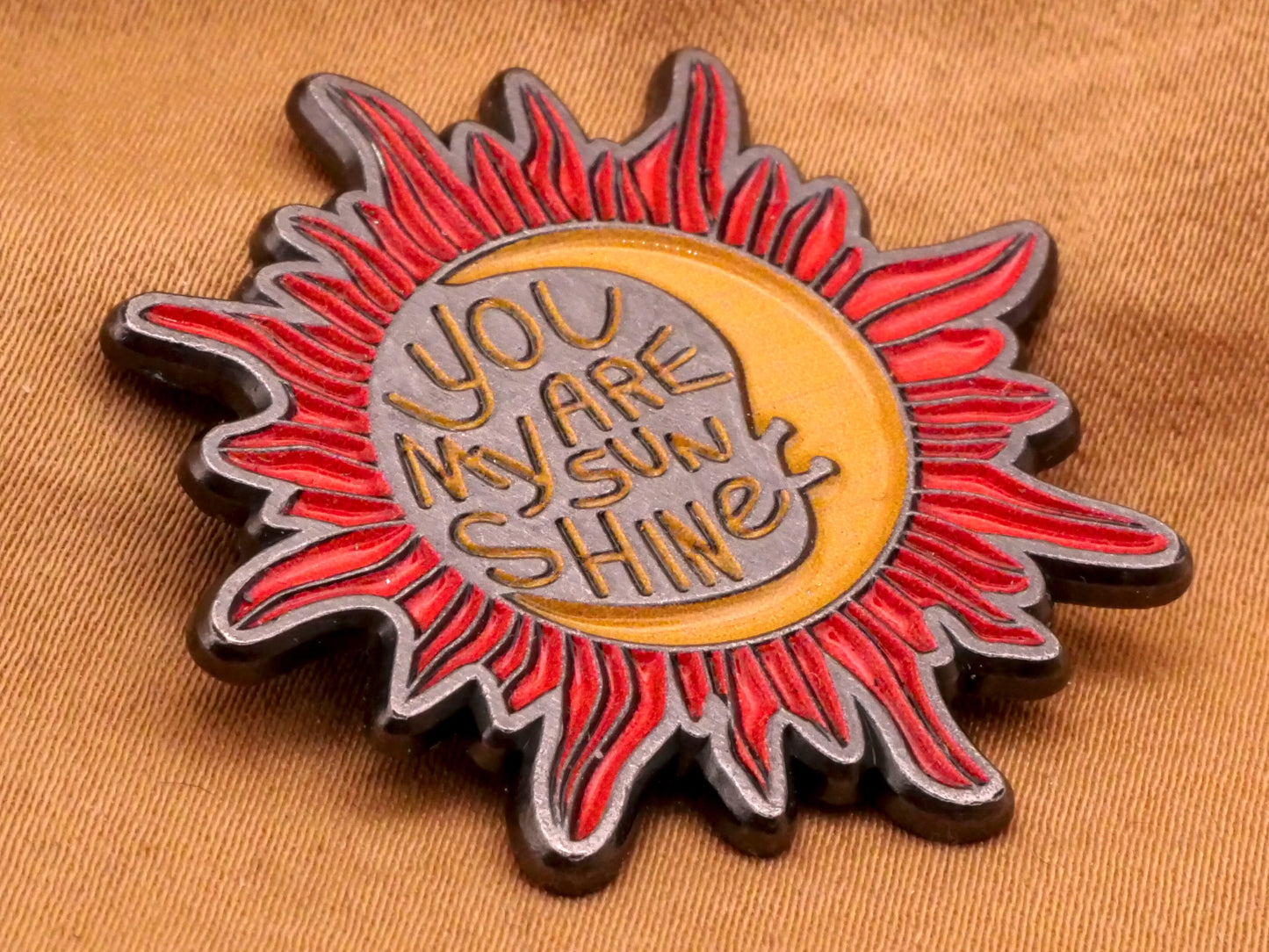 You Are My Sunshine Sun Moon Enamel Metal Large Button 36mm