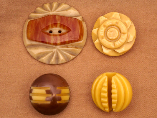 Tribal Carved Look Vintage Butter Yellow Plastic Button Various 21-35mm