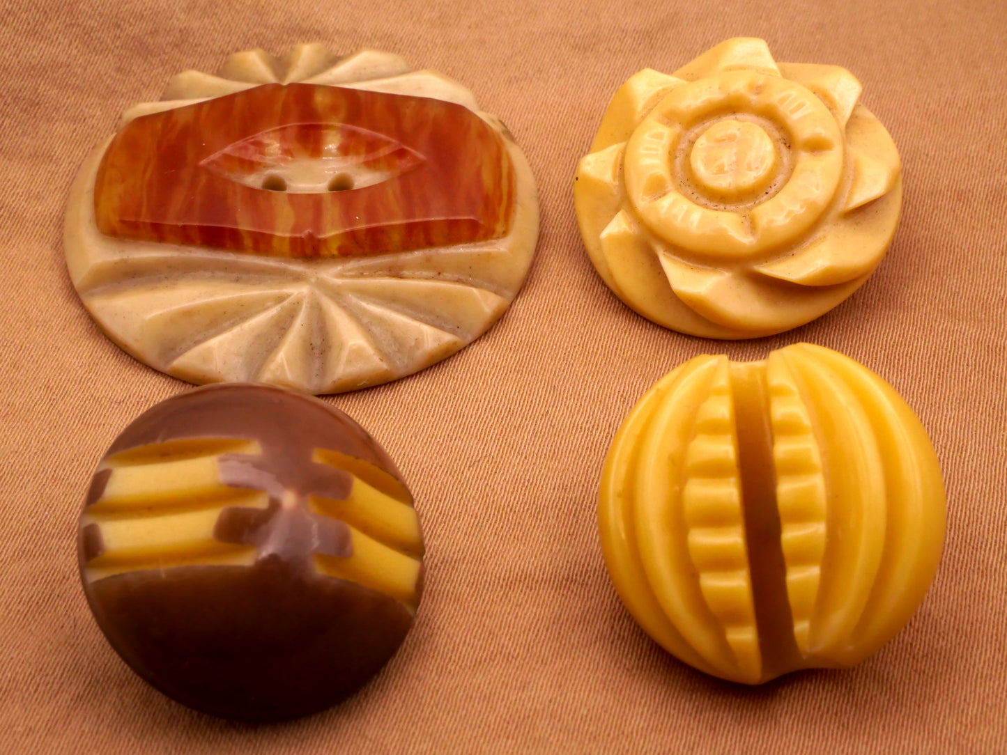 Tribal Carved Look Vintage Butter Yellow Plastic Button Various 21-35mm