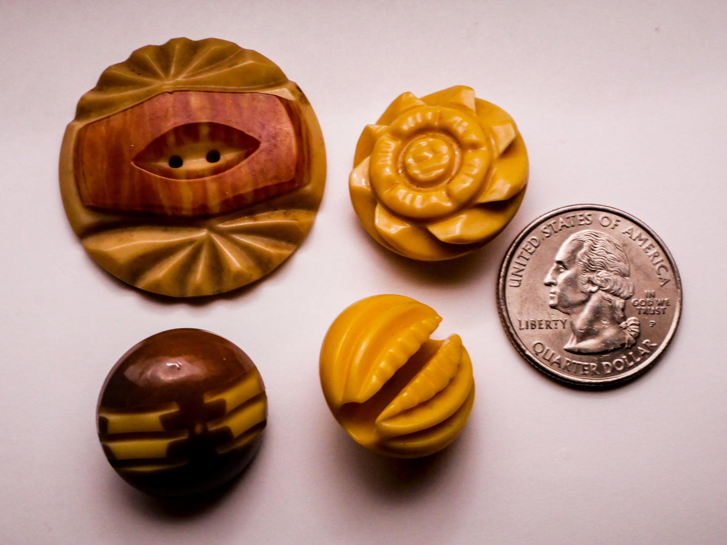Tribal Carved Look Vintage Butter Yellow Plastic Button Various 21-35mm