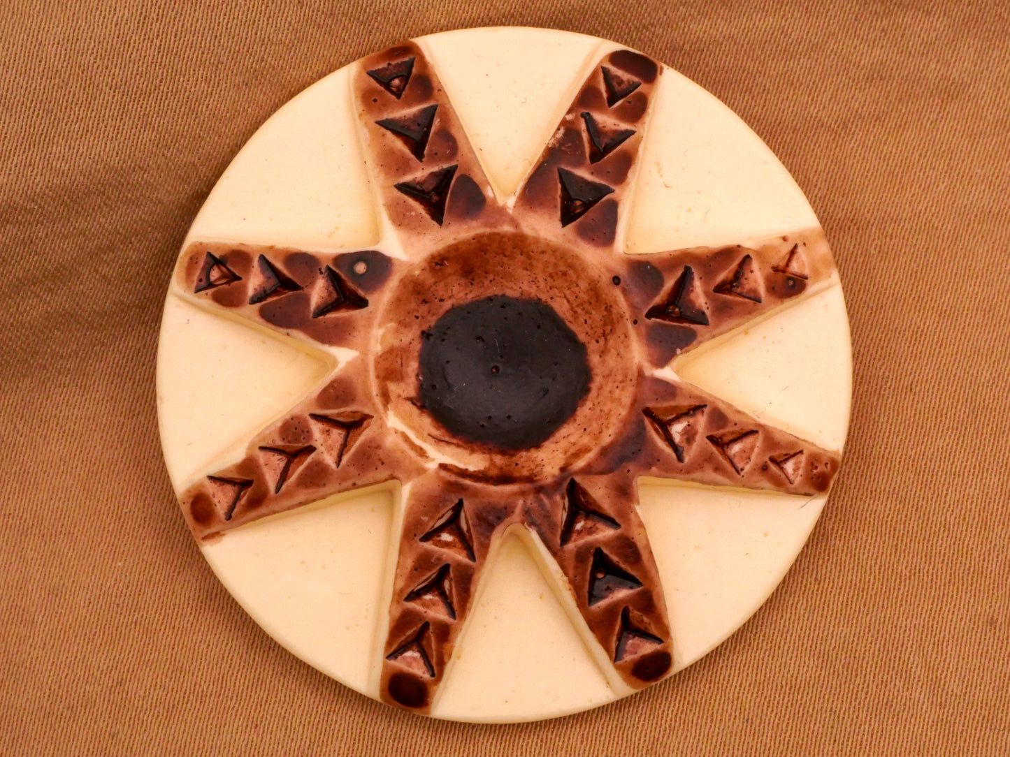 Tribal Look Large Vintage Butter Brown Plastic Button 42mm