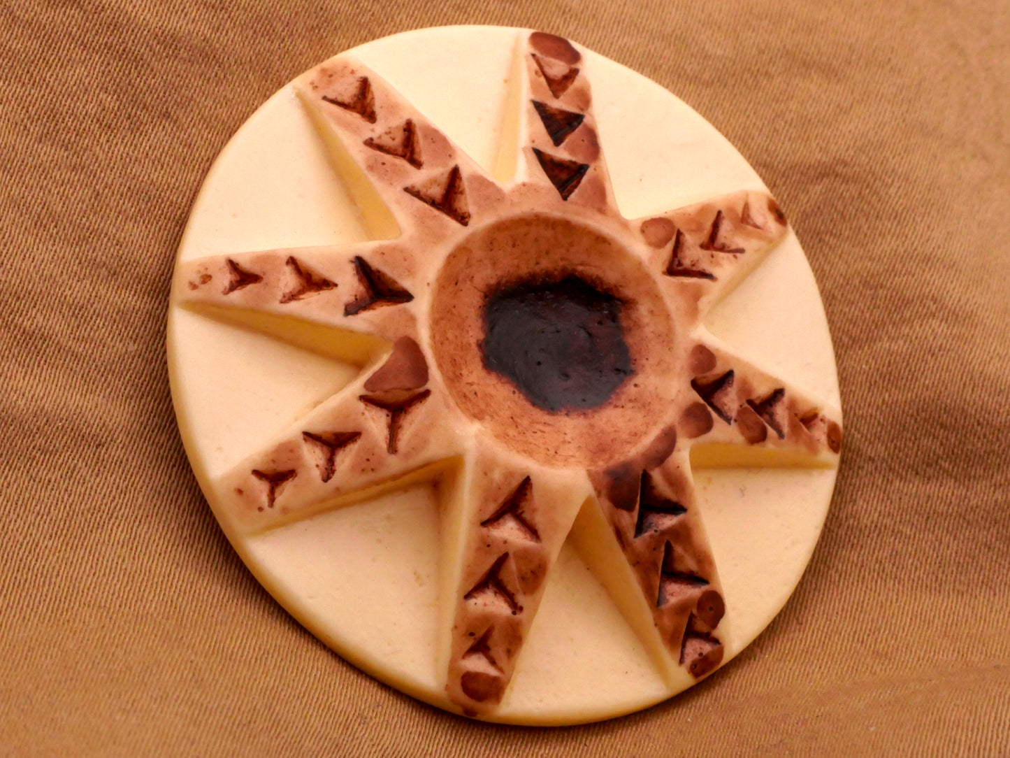 Tribal Look Large Vintage Butter Brown Plastic Button 42mm