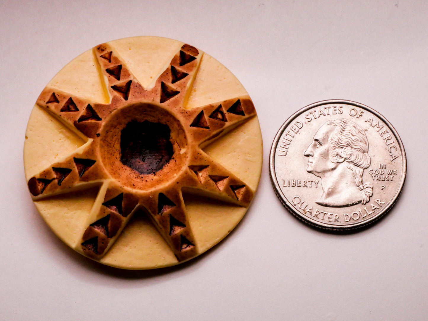 Tribal Look Large Vintage Butter Brown Plastic Button 42mm