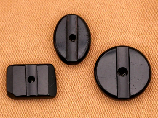 Channel Whistle Black Glass Button Various 12-19mm