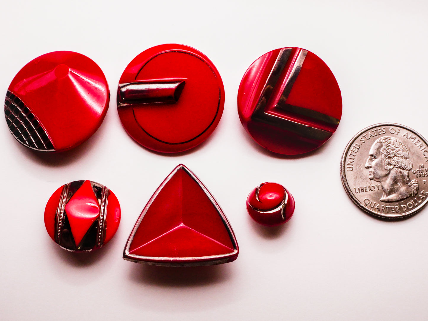 Art Deco Red Silver Vintage Glass Button Various 12-28mm
